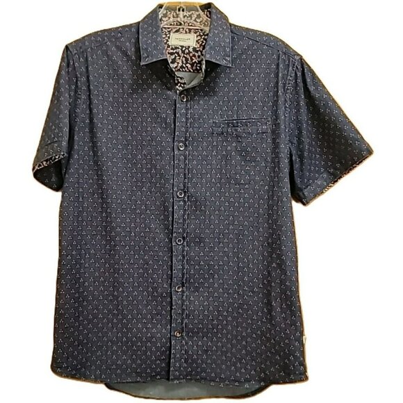 7 Diamonds Shirt Mens L Blue Denim Cotton Stretch Button Up Short Sleeve - Picture 1 of 6